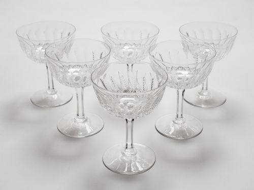 Set of 6 Edwardian Cut Glass Champagnes Circa 1900
