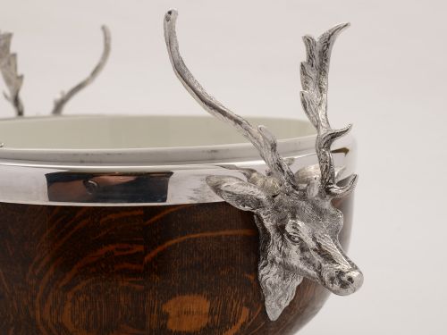 Victorian Oak and Silver Plated Salad Bowl and Servers Circa 1890