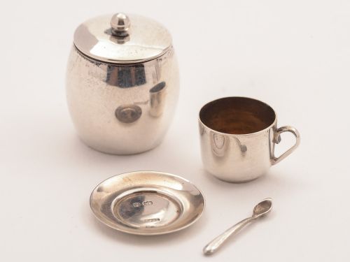 Edwardian Miniature Silver Tea for 2 Set Birmingham 1905