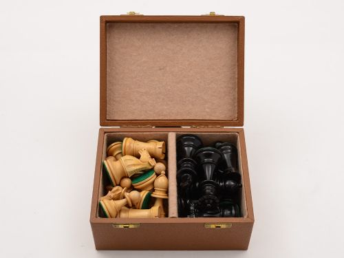 Cased Boxwood Chess Set Circa 1920