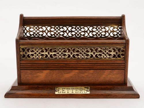Victorian Oak and Brass Letter Rack Circa 1890