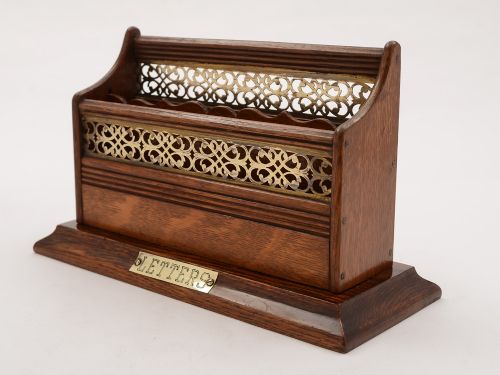 Victorian Oak and Brass Letter Rack Circa 1890