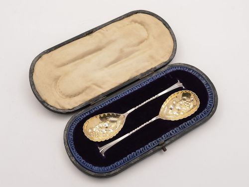 Pair of Silver Jam Spoons in Onslow Pattern Sheffield 1905