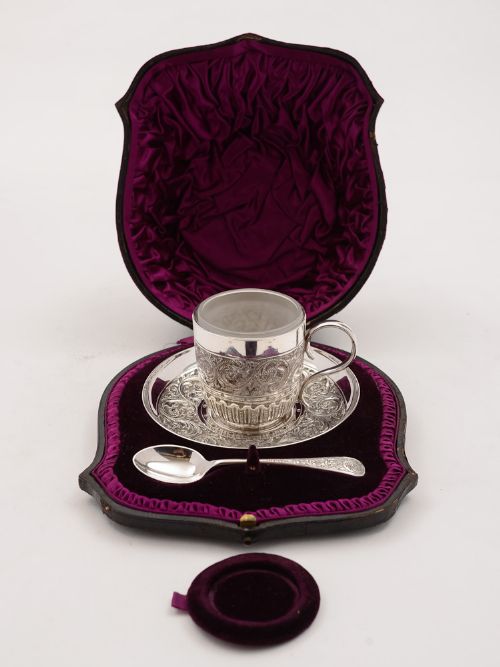 Victorian Christening Cup Saucer & Spoon Circa 1890