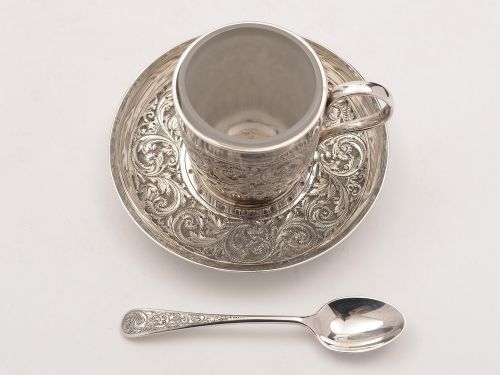 Victorian Christening Cup Saucer & Spoon Circa 1890