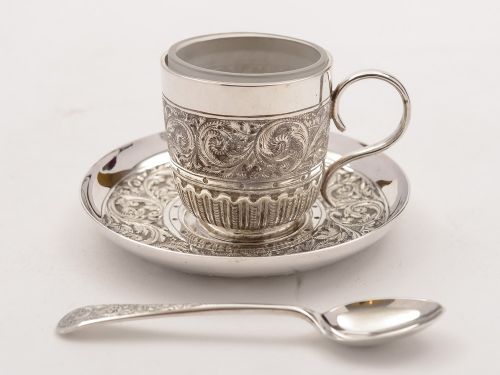 Victorian Christening Cup Saucer & Spoon Circa 1890