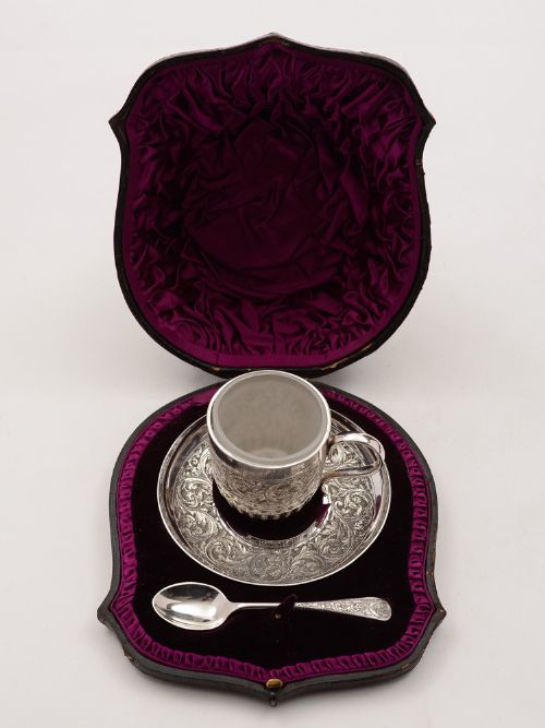 Victorian Christening Cup Saucer & Spoon Circa 1890