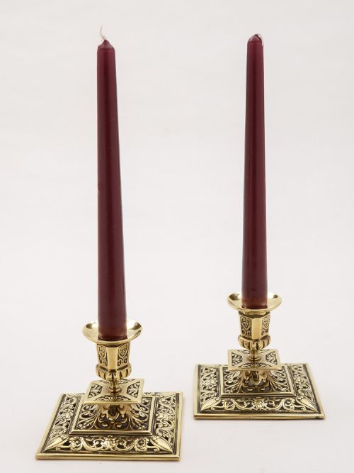 Pair of Low Brass Candlesticks Circa 1900