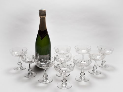 Set of 10 Cut Glass Champagnes Circa 1920