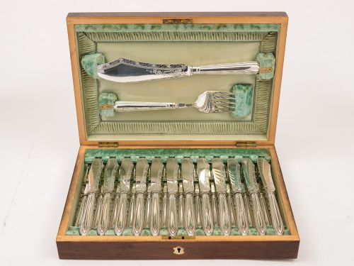 Victorian 12 Place Fish Set with Servers Circa 1880