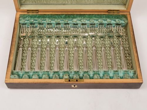 Victorian 12 Place Fish Set with Servers Circa 1880