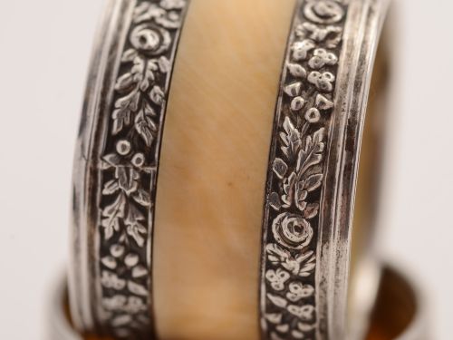 Victorian Set of 6 Silver & Bone Napkin Rings 1891