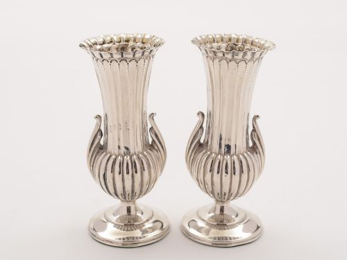 Victorian Pair of Small Silver Vases Birmingham 1891