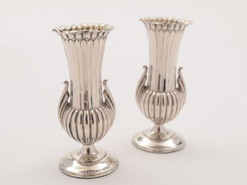 Victorian Pair of Small Silver Vases Birmingham 1891