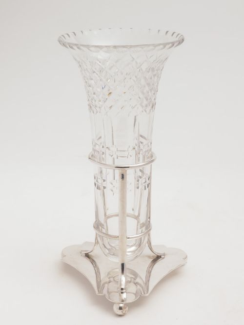 Cut Glass Vase in Silver Plated Stand Circa 1920