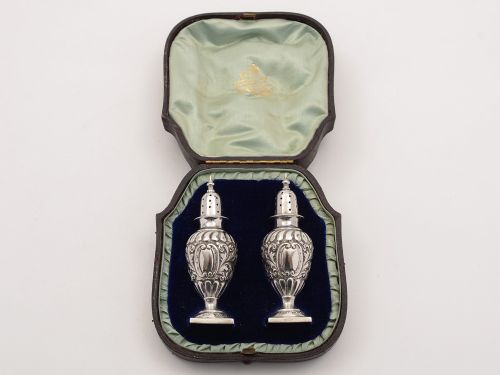 Cased Pair Victorian of Silver Pepperettes London 1896