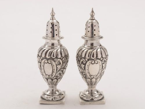 Cased Pair Victorian of Silver Pepperettes London 1896