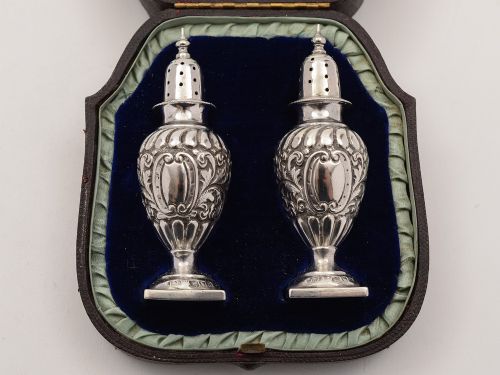 Cased Pair Victorian of Silver Pepperettes London 1896
