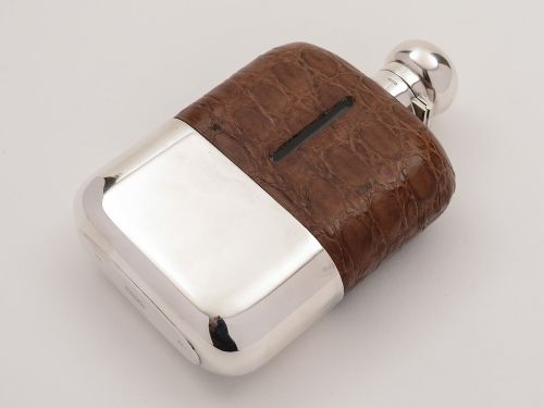 A Very Large Crocodile Leather Covered Flask Circa 1900