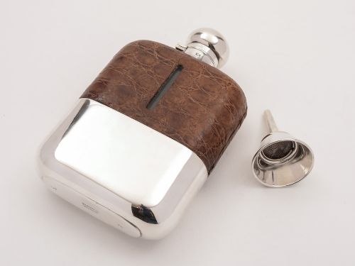 A Very Large Crocodile Leather Covered Flask Circa 1900