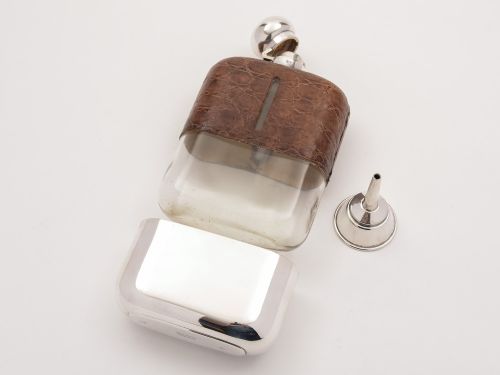 A Very Large Crocodile Leather Covered Flask Circa 1900