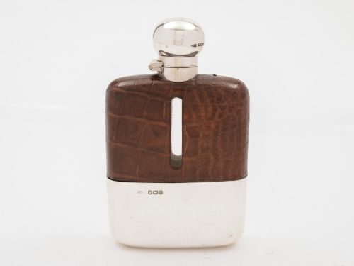 Silver and Crocodile Leather Hip Flask Sheffield 1924