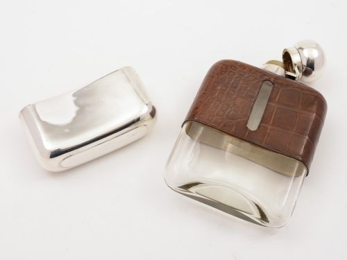 Silver and Crocodile Leather Hip Flask Sheffield 1924