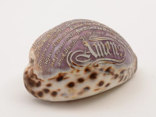 Cowrie Shell Carved with Lords Prayer Circa 1900