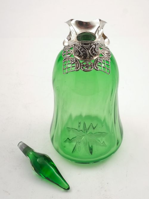 Victorian Green Glass Decanter London 1894