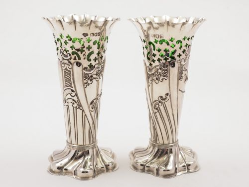 Pair of Edwardian Silver Vases London 1906