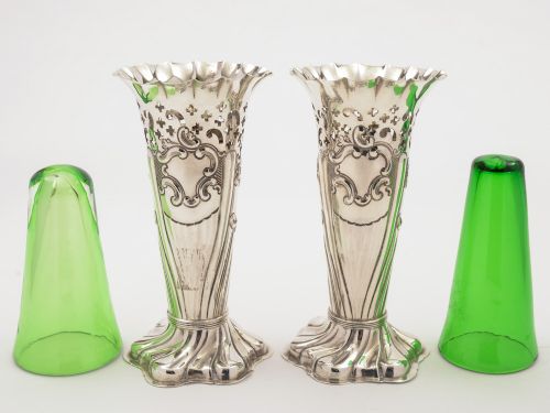 Pair of Edwardian Silver Vases London 1906