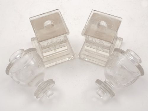 Pair of Miniature Glass Urns on Stands Circa 1905