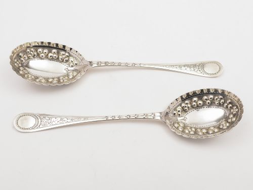 Pair of Georgian Silver Fruit Serving Spoons London 1819