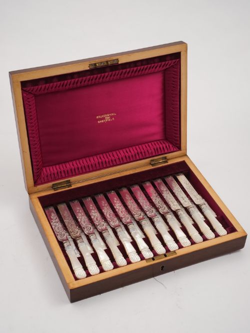 Mother of Pearl and Silver 24 Piece Dessert Set Sheffield 1903