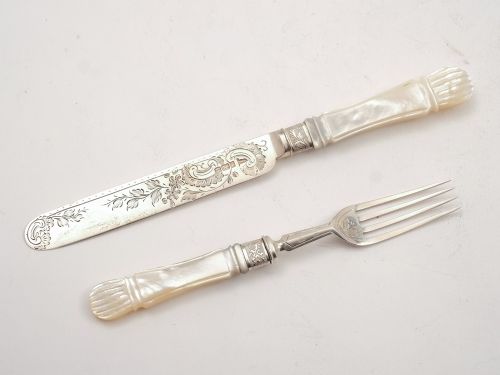 Mother of Pearl and Silver 24 Piece Dessert Set Sheffield 1903