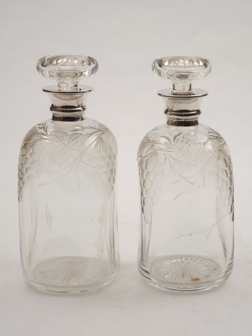 Pair of Silver Topped Decanters London 1928