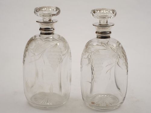 Pair of Silver Topped Decanters London 1928