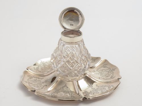 Victorian Silver & Cut Glass Ink Stand 1876