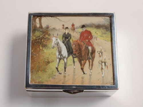 Trinket Box with Hunting Scene Circa 1900