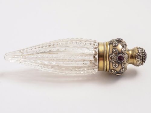 Victorian Silver Topped Scent Bottle Inset with Amethyst