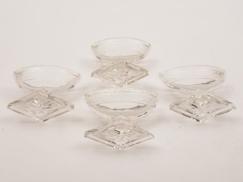 Set of 4 Edwardian Cut Glass Pedestal Salts Circa 1905