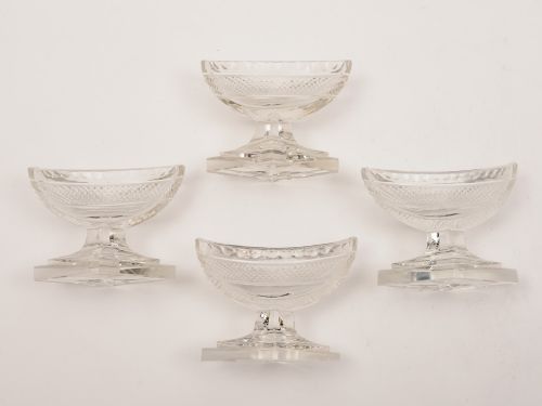 Set of 4 Edwardian Cut Glass Pedestal Salts Circa 1905