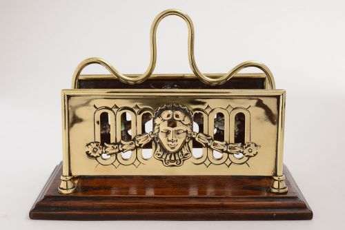 Edwardian Brass & Oak Letter Rack Circa 1900