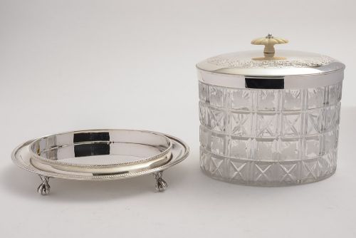 Oval Glass & Silver Plated Victorian Biscuit Box