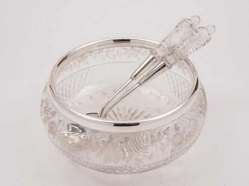 Edwardian Etched Glass Salad Bowl Circa 1905