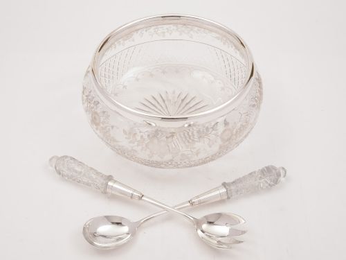 Edwardian Etched Glass Salad Bowl Circa 1905