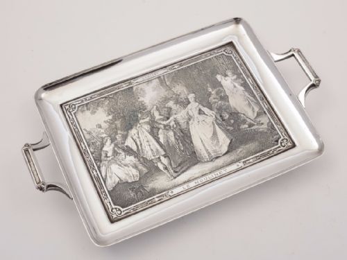 French Silver Plated Copper Engraved Tray Circa 1920