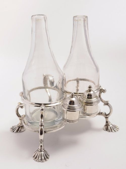George II Solid Silver Vinegar and Oil 2 Bottle Cruet