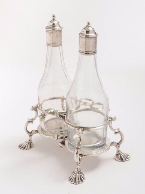 George II Solid Silver Vinegar and Oil 2 Bottle Cruet