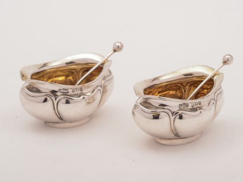 Pair of George V Art Nouveau Silver Salts Birmingham 1912